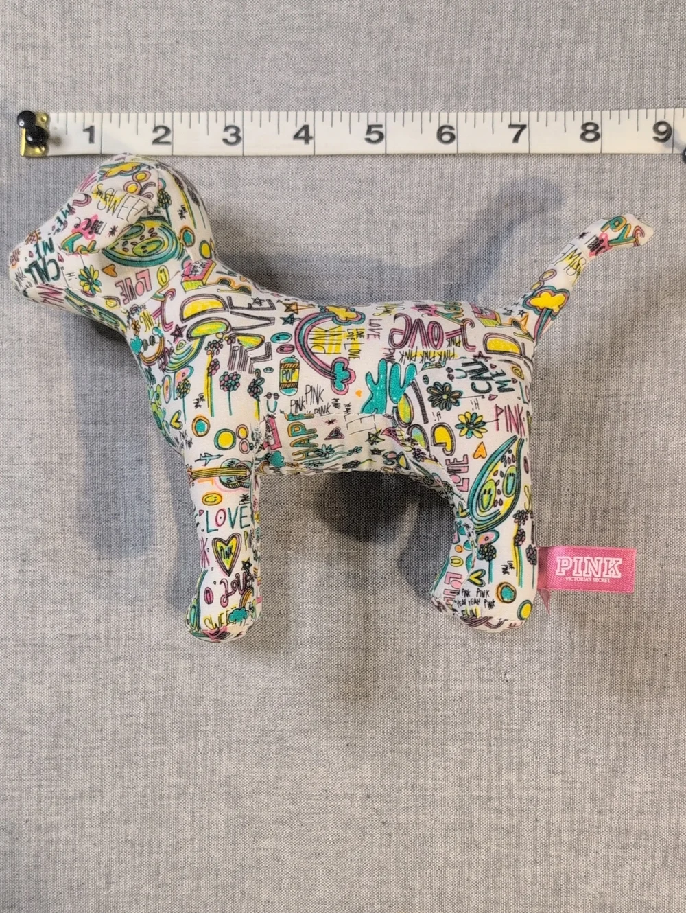 Victoria’s Secret PINK Dog Plush Doodle Print Stuffed Animal 8” Toy